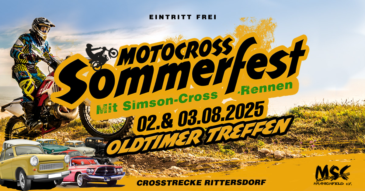 Mehr über den Artikel erfahren Sommerfest mit Simson-Cross-Rennen und Oldtimertreffen